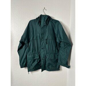 Orvis Vintage  Green Hooded Rain Jacket With Adjustable Cuffs & Pockets Sz L